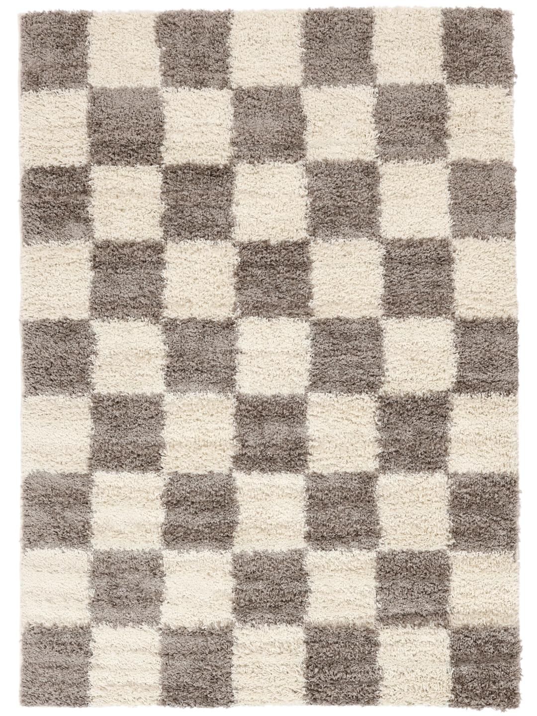 Tapis rectangulaire greige avec un motif à damier