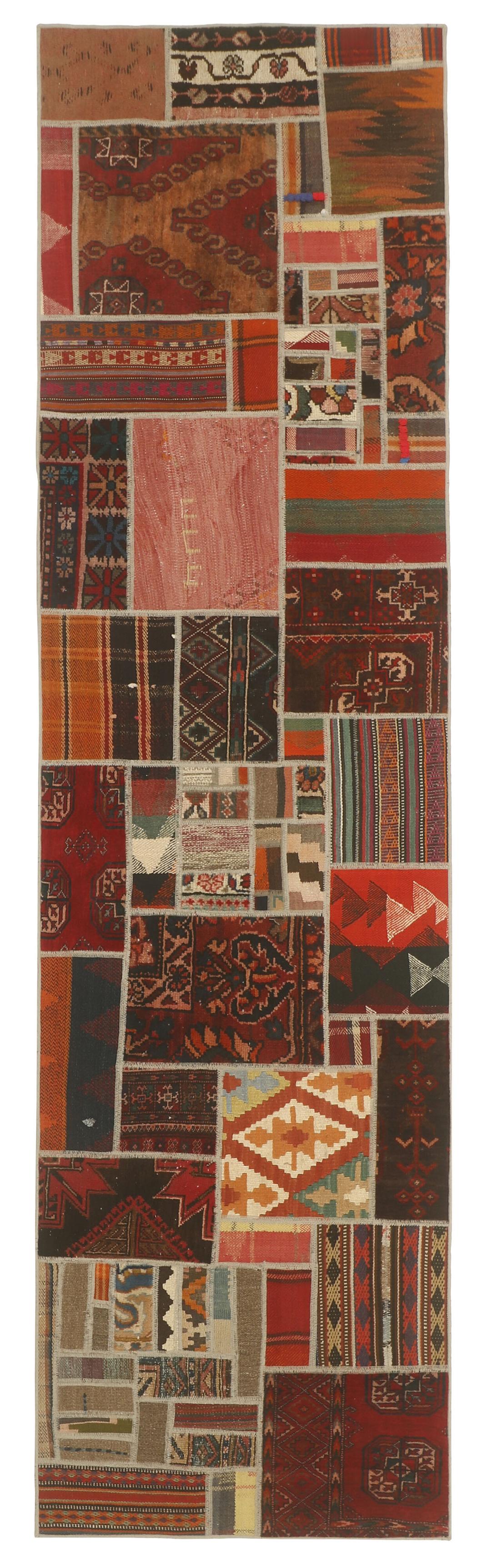 Handgemaakte kelim patchwork loper uit het Midden-Oosten in multicolour