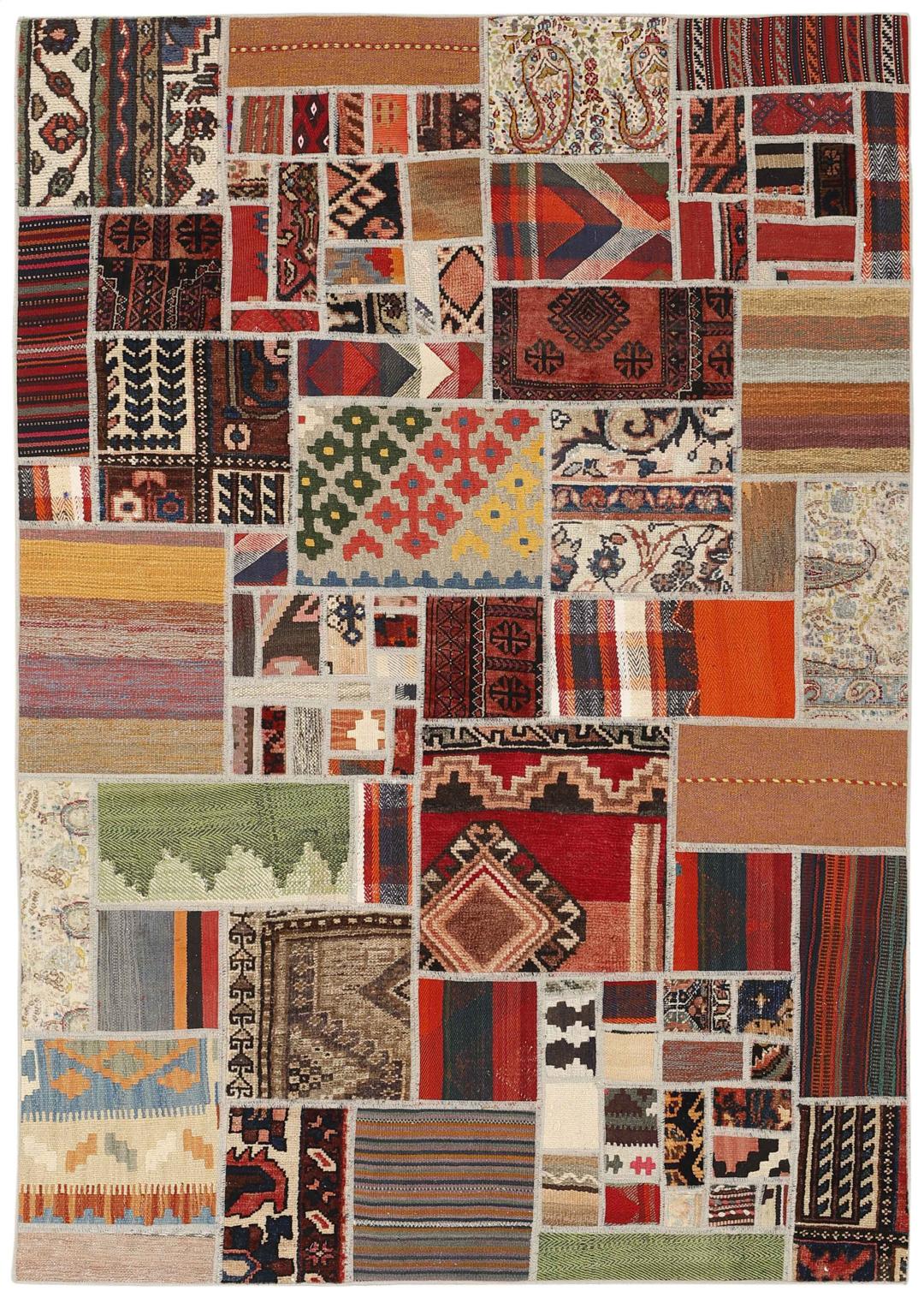 Tapis Patchwork Kelim au design multicolore, originaire du Moyen-Orient.