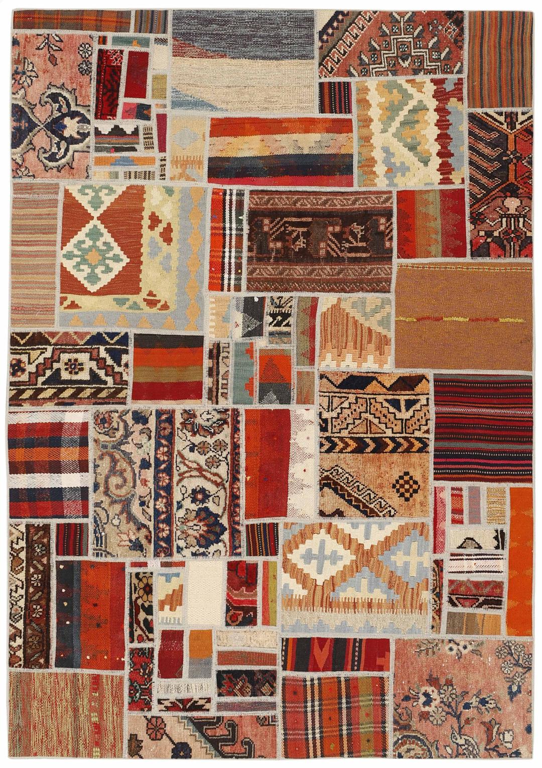 Handmade multicolor Kelim patchwork rug from the Middle East
