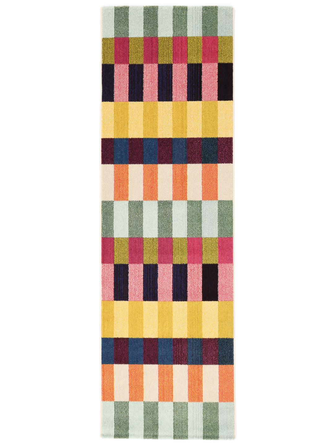 Multicolor loper met geometrische blokstrepen