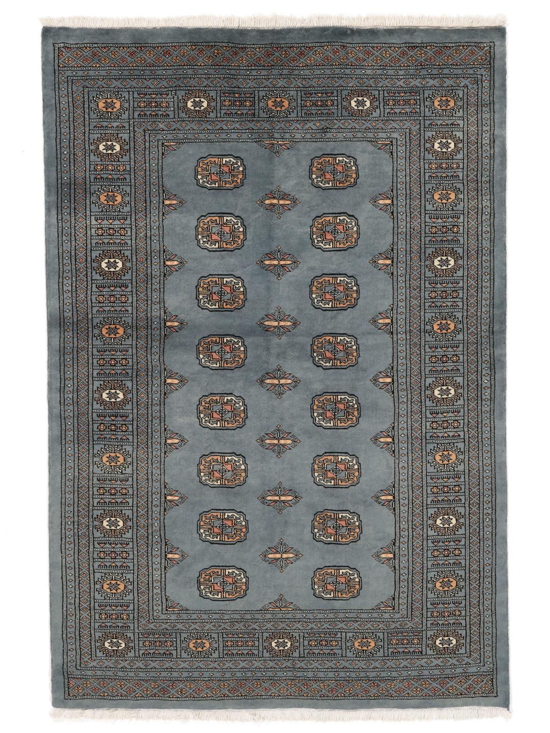 Hand-knotted Pakistan Bokhara rug in a serene blue with traditional motifs
