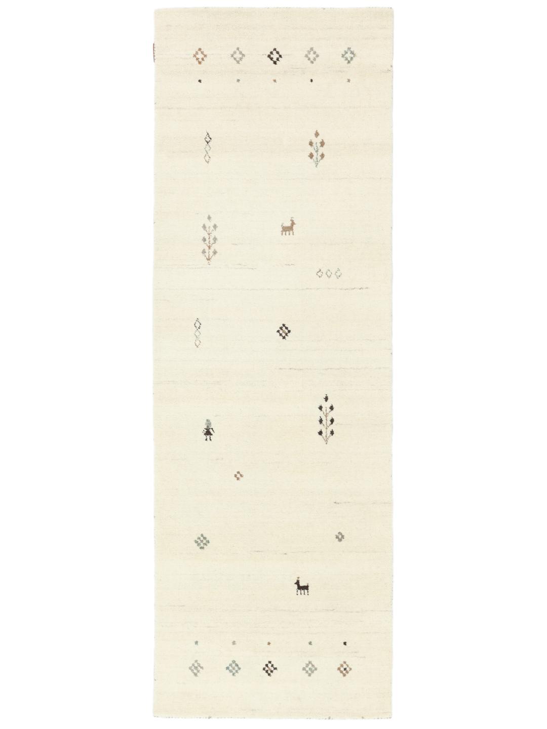 Gebroken witte handgeknoopte wollen loper met kleine decoratieve motieven
