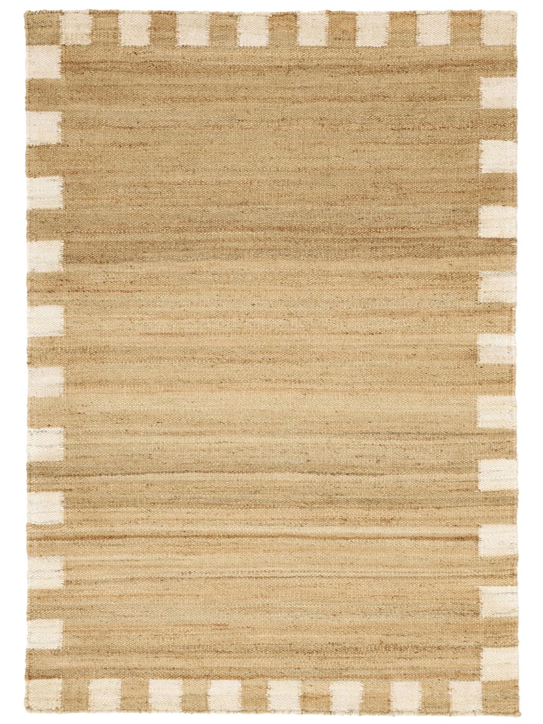 Chess Frame Jute - Maro deschis / Alb natural - 140 x 200 cm