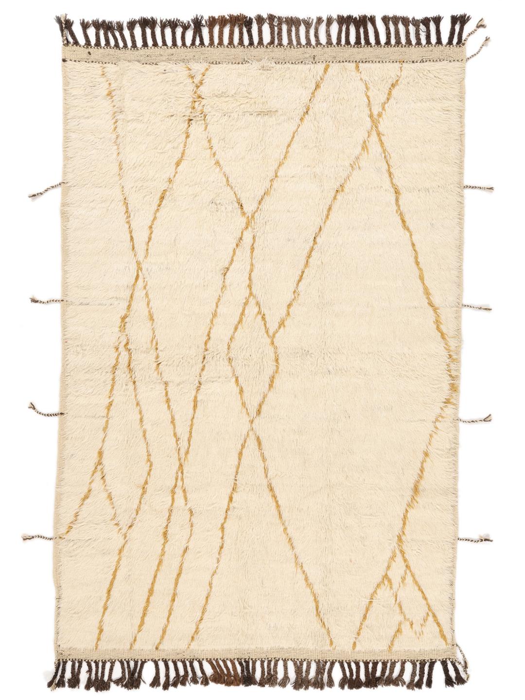 Een handgeknoopt Afghaans tapijt met een beige wollen pool en geometrische lijnen
