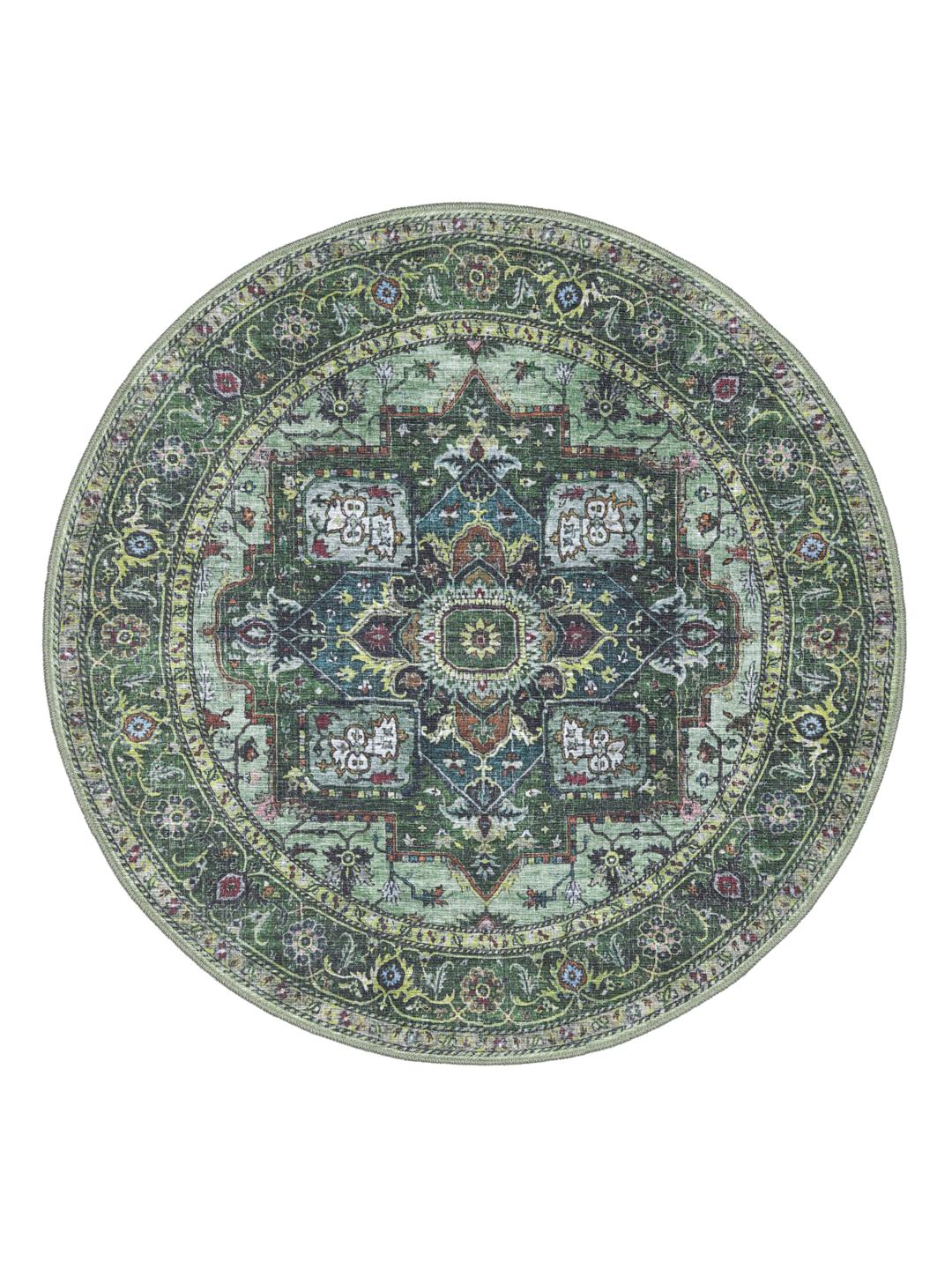 Rond groen tapijt met traditionele oosterse patronen