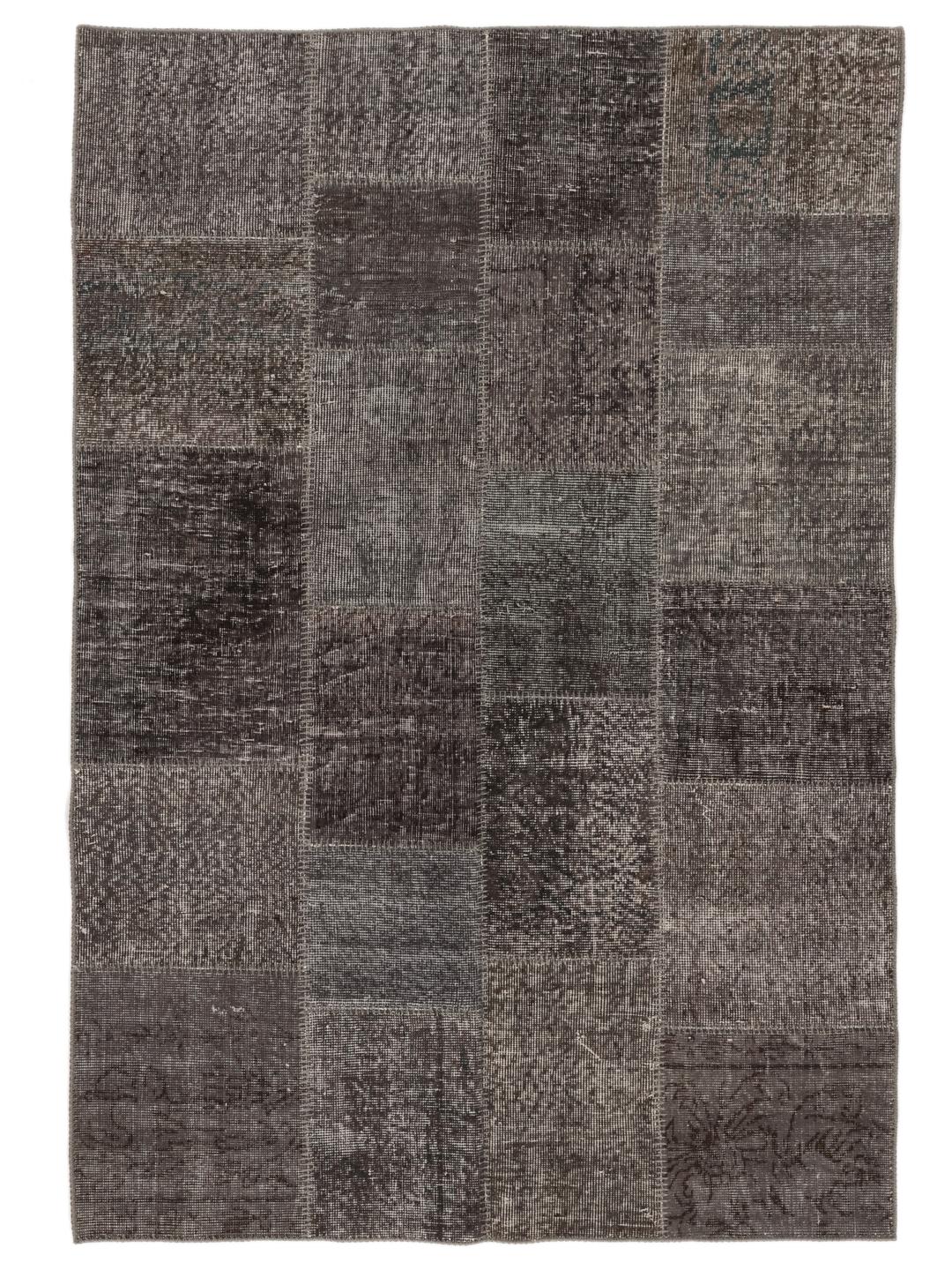 Håndlaget tyrkisk patchwork-teppe i mørkegrå toner