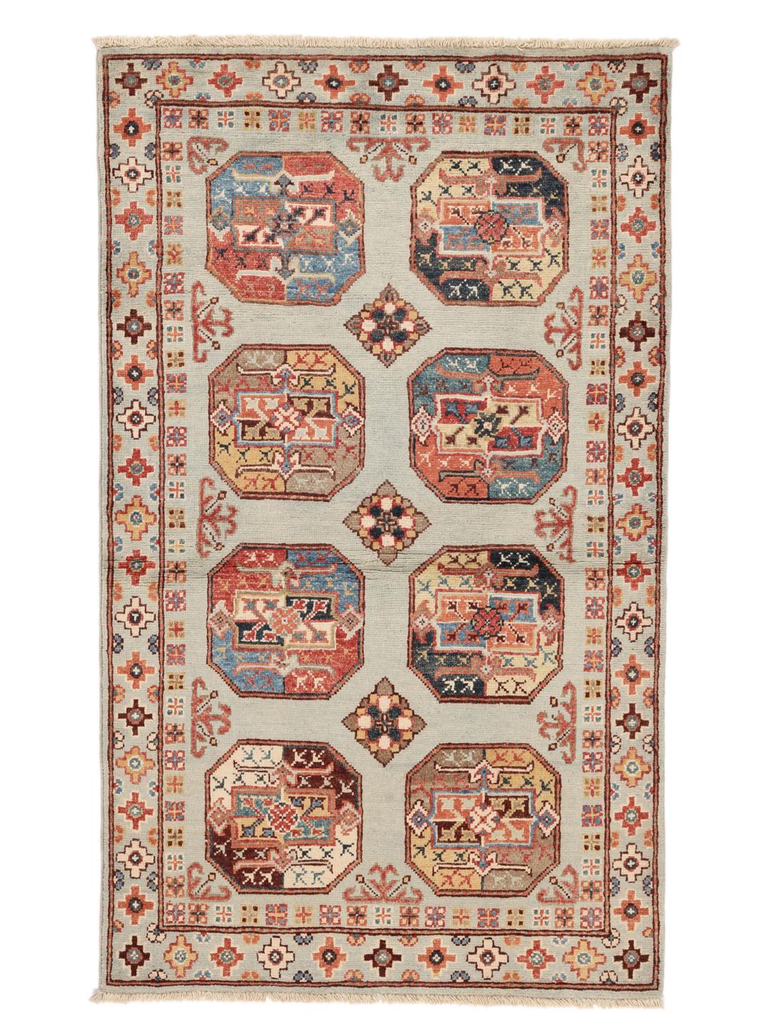 Handgeknüpfter afghanischer Teppich mit geometrischen Motiven aus beiger Wolle