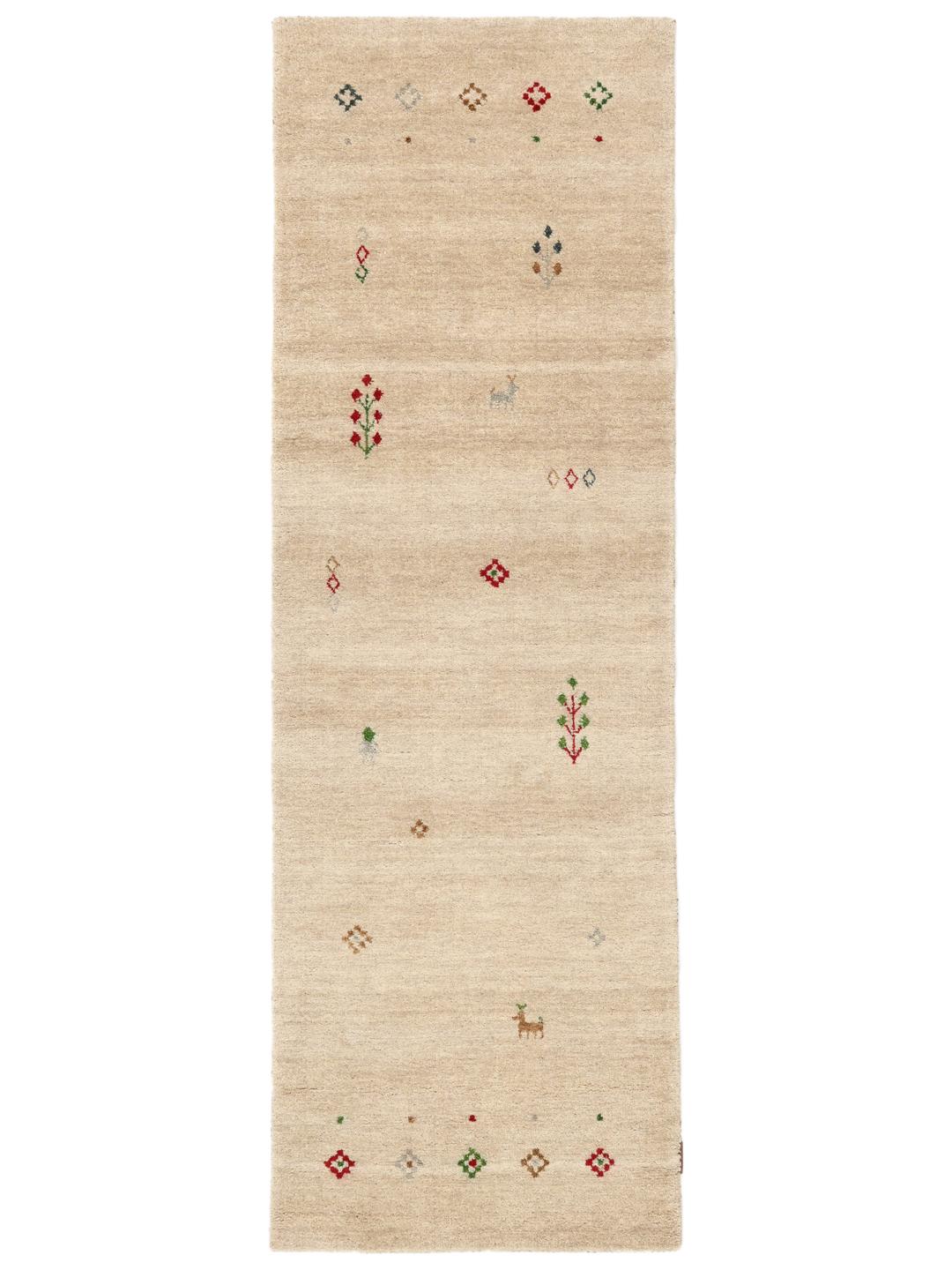 Beige håndknyttet uldløber med fine motiver