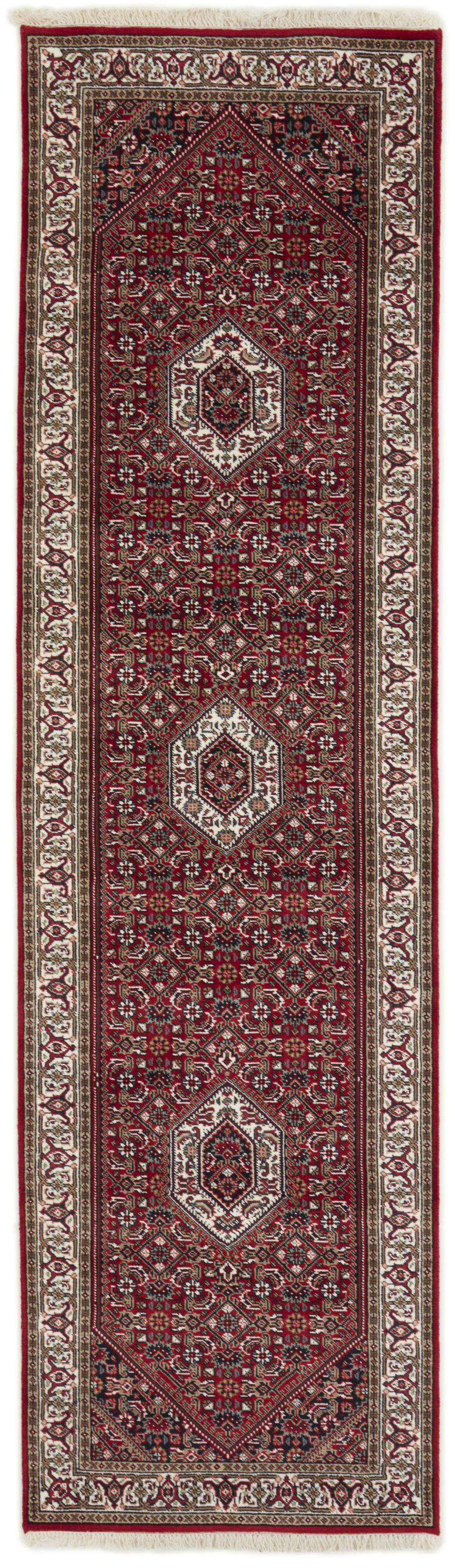 Handgeknoopt Bidjar Indo loper tapijt in rood met traditionele motieven uit India