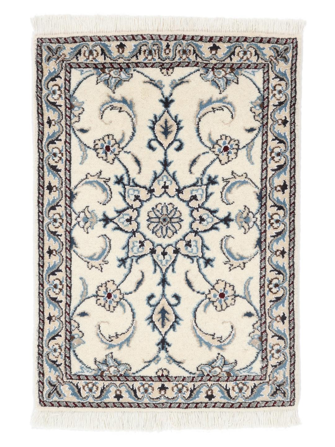 Hand-knotted Nain rug with floral patterns in beige and blue from the Middle East