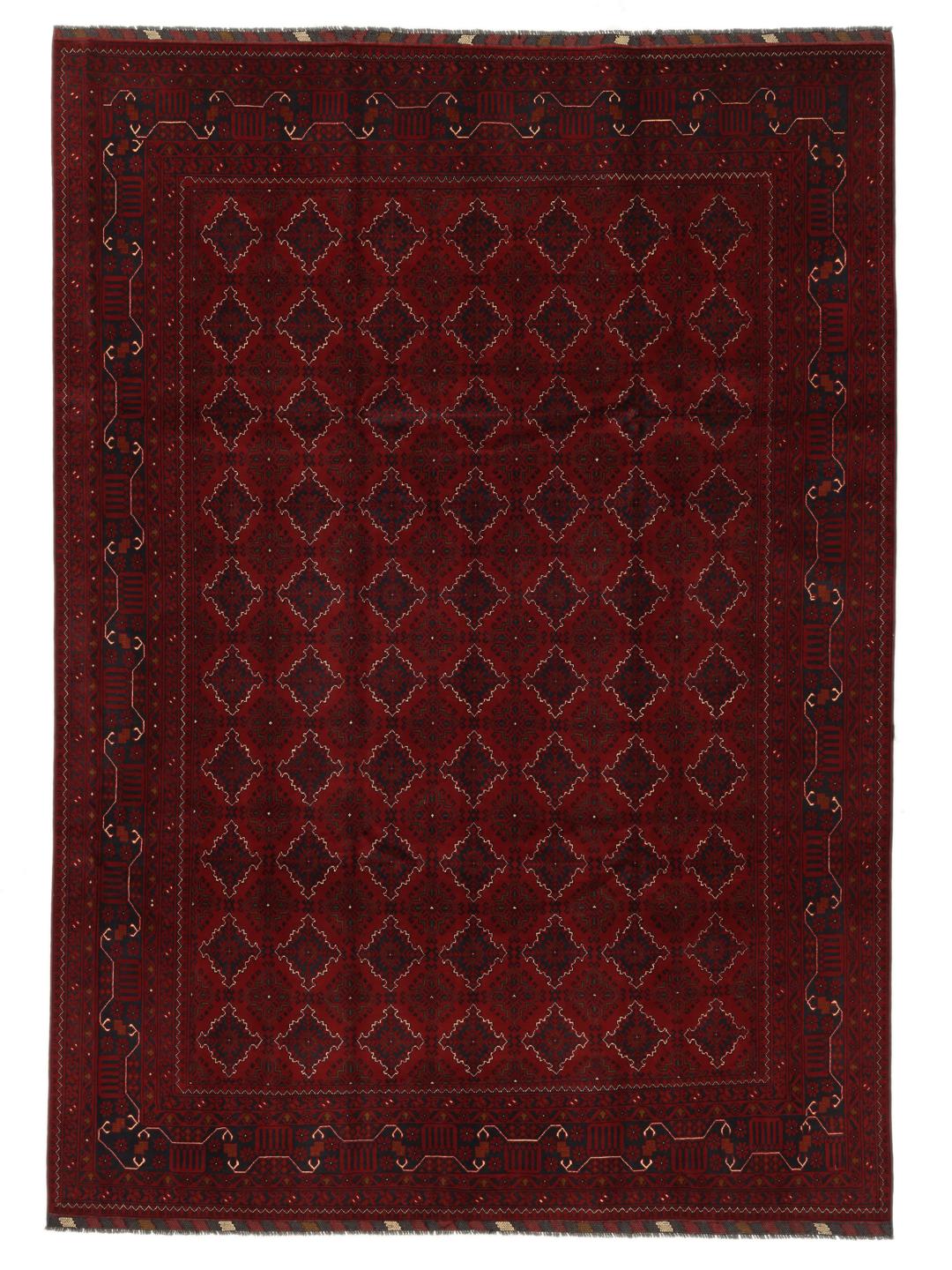 Hand-knotted Kunduz rug from the Middle East in deep red