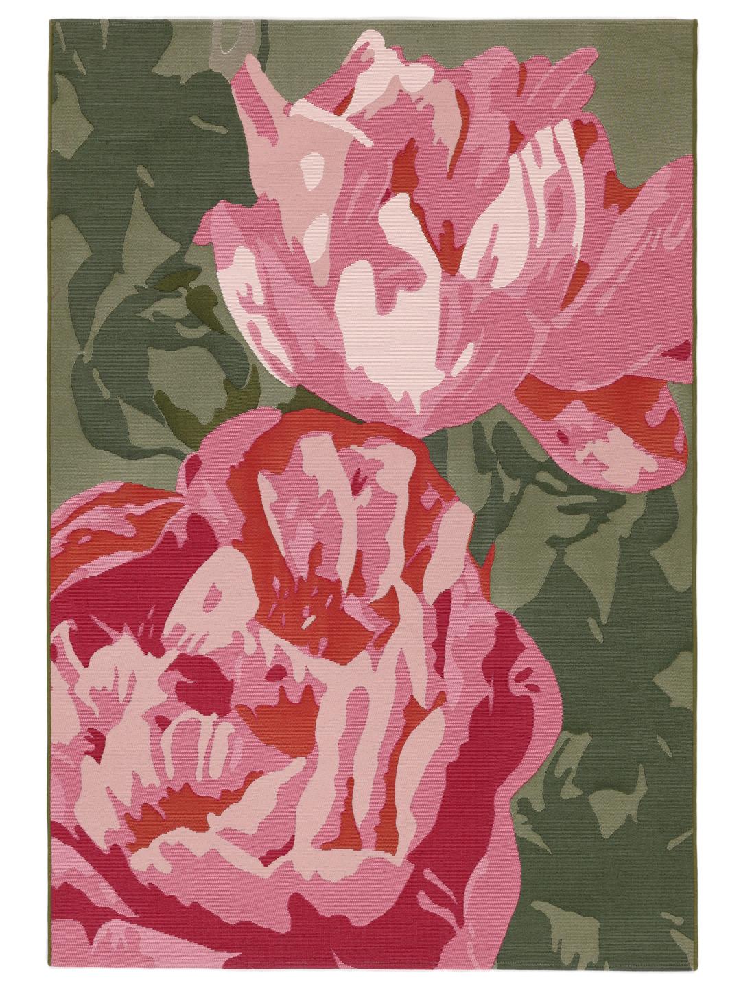 Tapis rose et vert avec grand motif floral