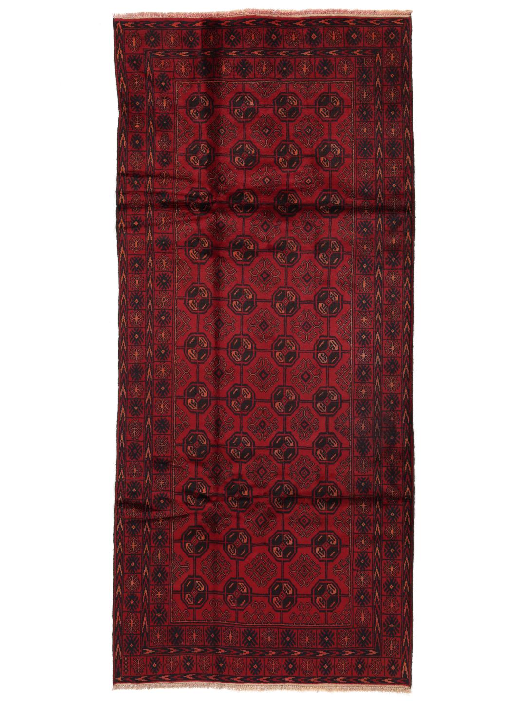 Handgeknoopte Afghaanse loper in rood met geometrische motieven