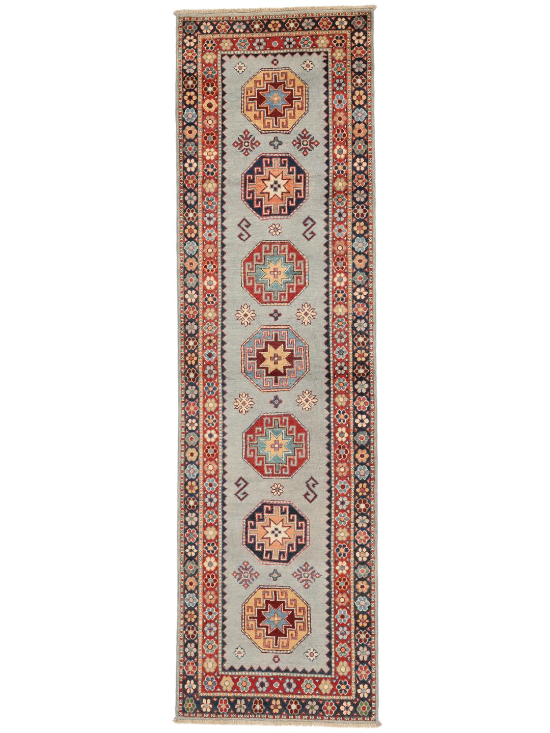 Handgefertigter Kazak-Läufer aus Afghanistan in Blau mit geometrischen Mustern