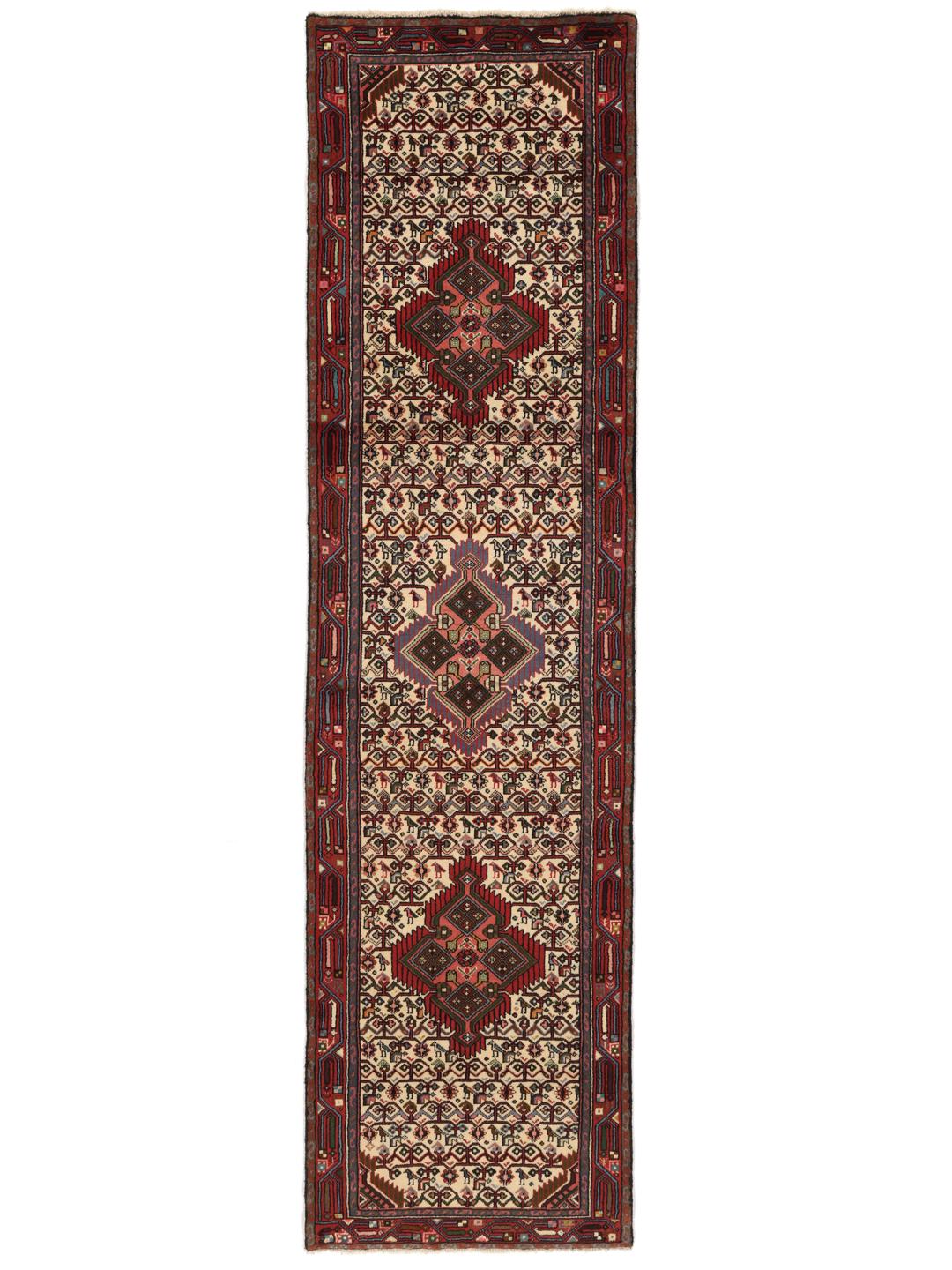 Hand-knotted Asadabad runner from the Middle East in shades of red and beige