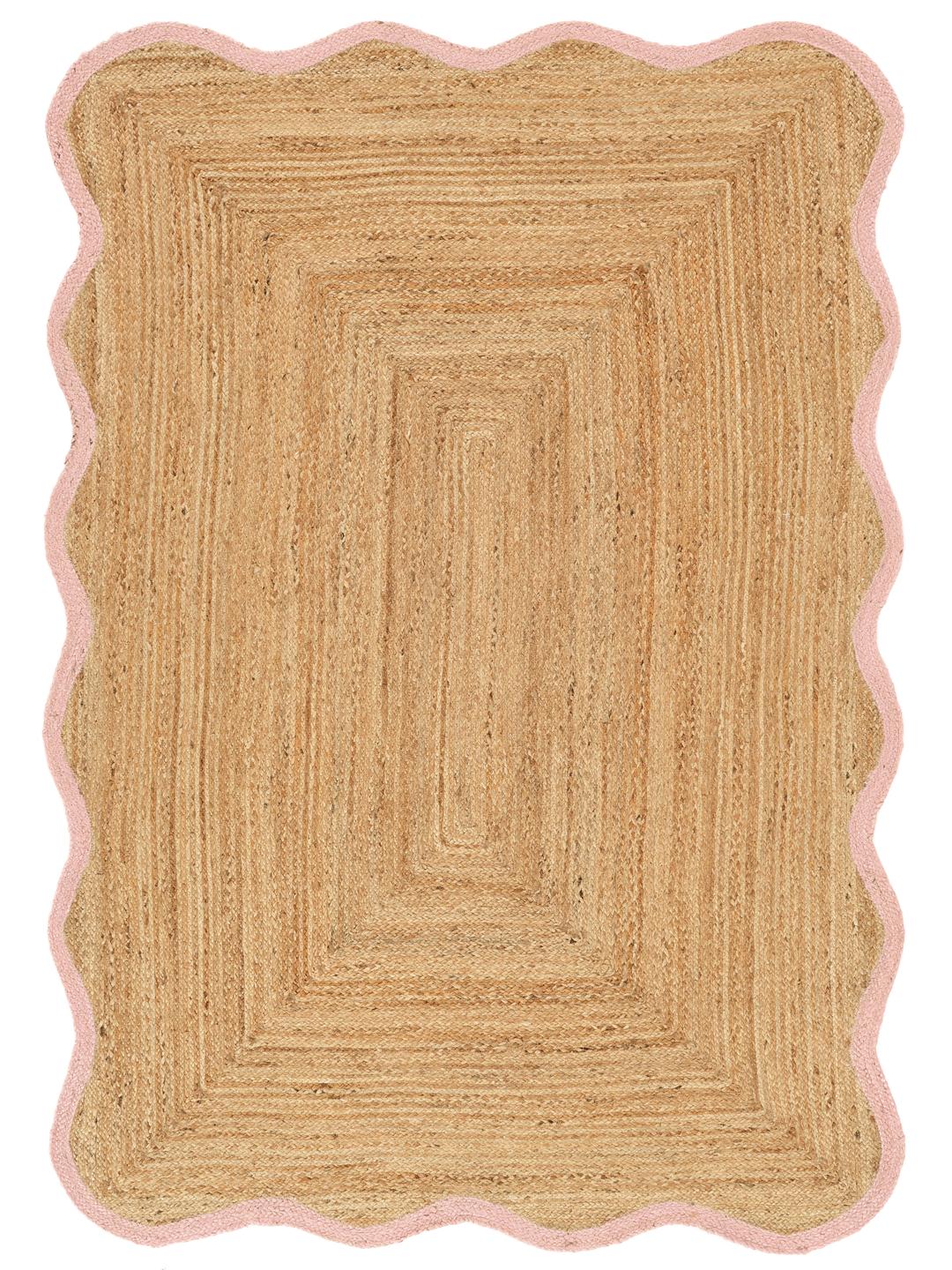 Tapis beige et rose avec une bordure ondulée