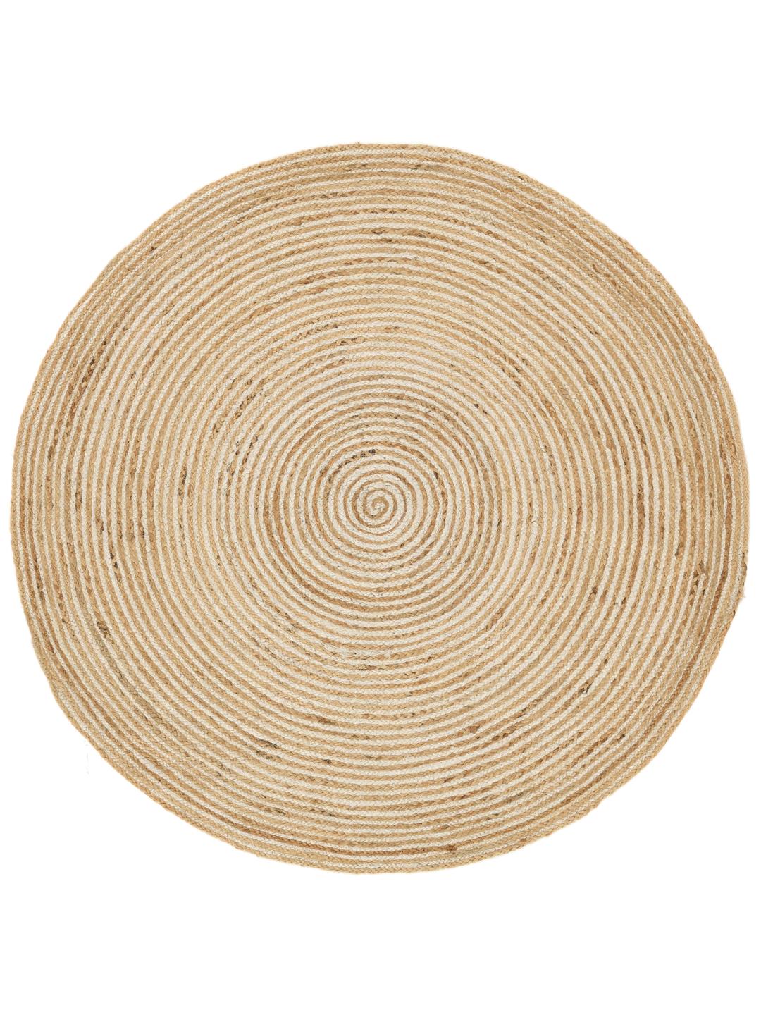 Rond beige vloerkleed met cirkelvormig patroon