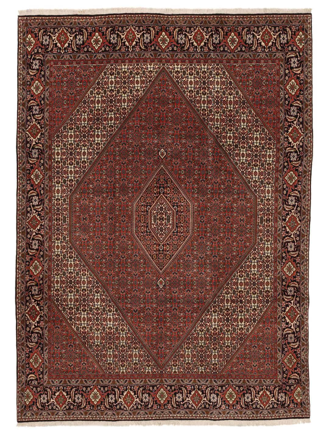 Hand-knotted Bidjar rug from the Middle East in deep red and beige tones