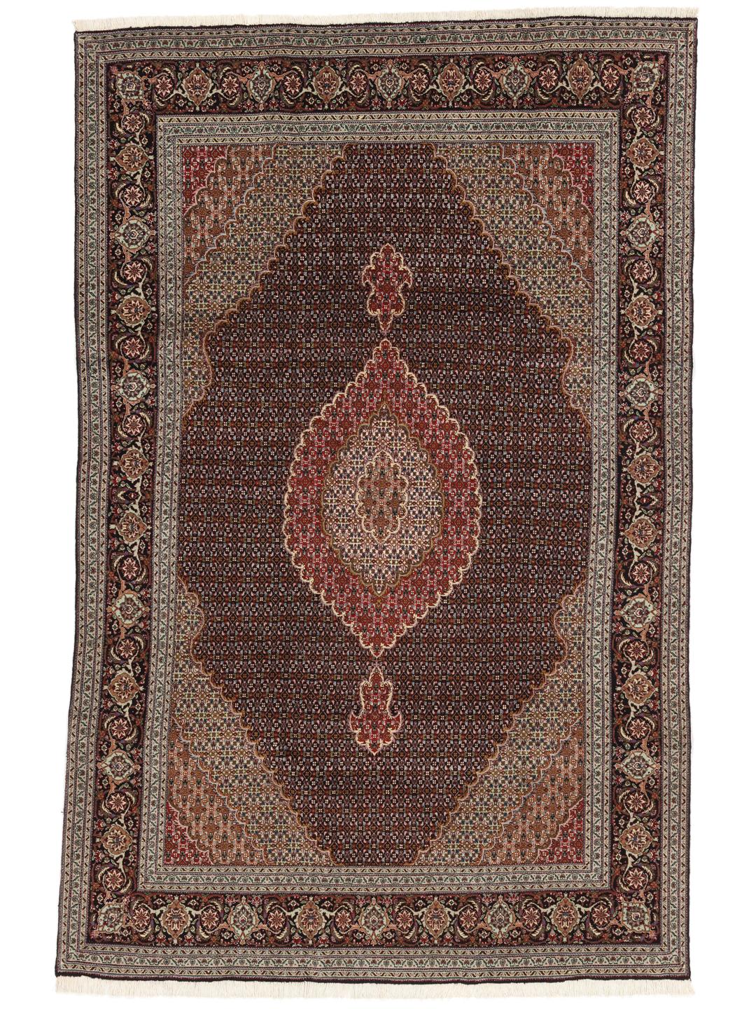 Håndknyttet Tabriz-tæppe fra Mellemøsten i røde og beige nuancer