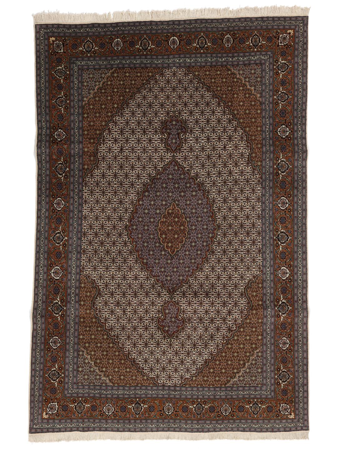 Et unikt håndknyttet Tabriz tæppe fra Mellemøsten i brune toner
