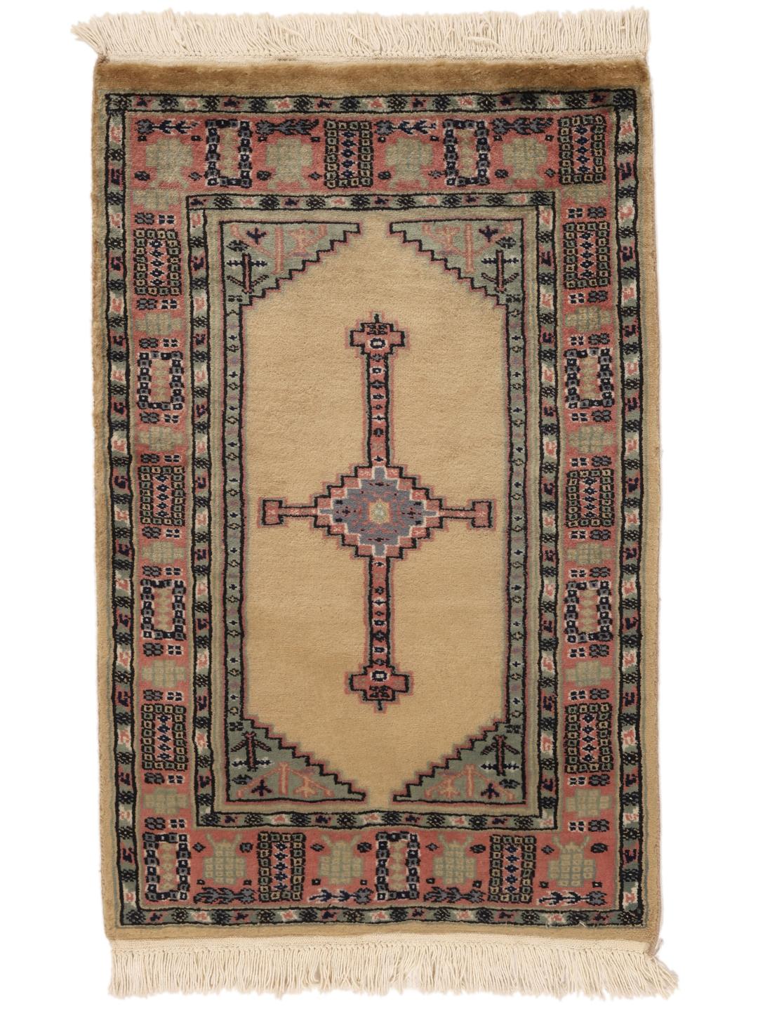 Håndknyttet Pakistan Bokhara 3ply-tæppe med beige felt og geometrisk medaljon