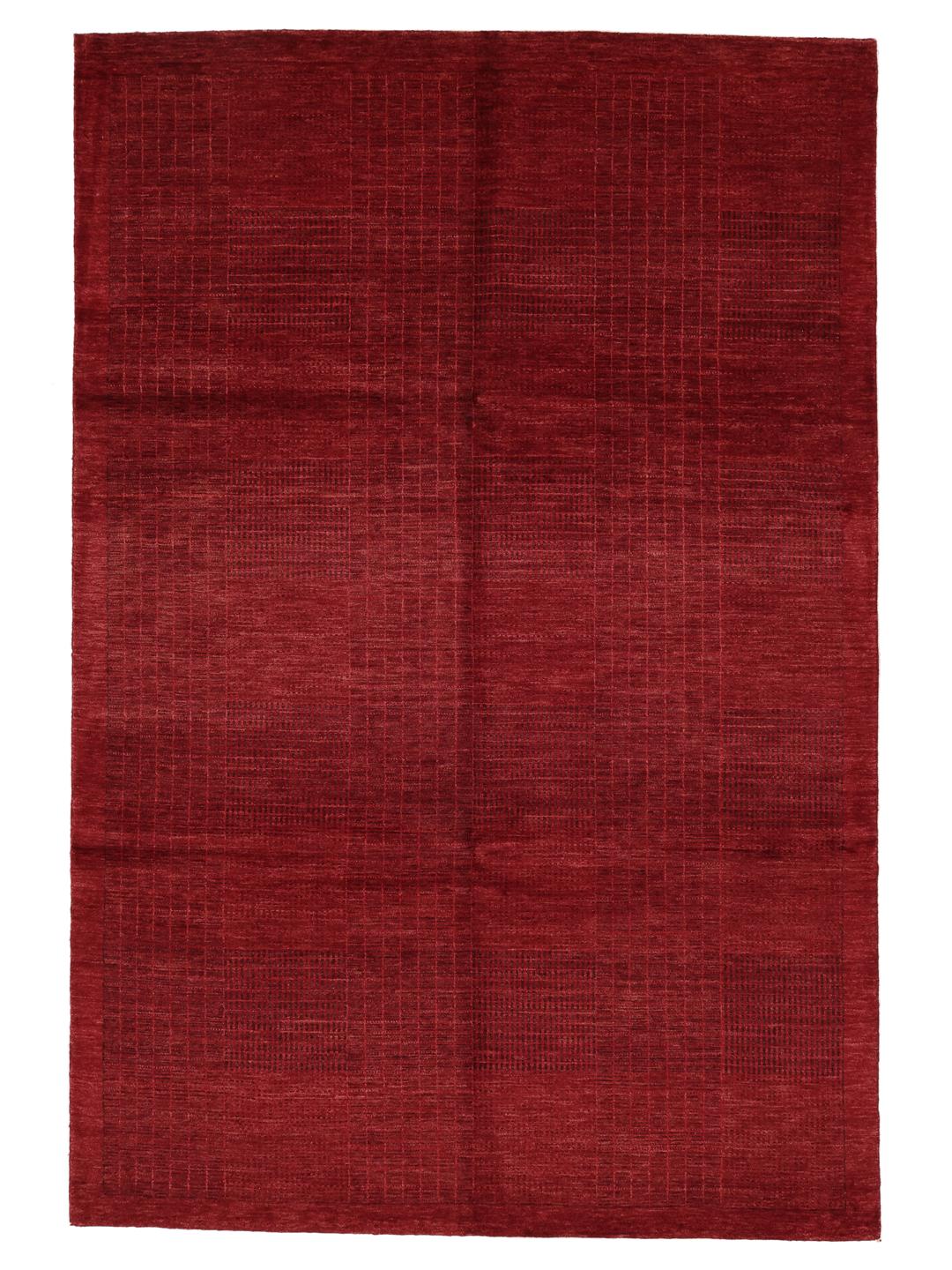 Et dybrødt moderne afghansk tæppe med et minimalistisk gittermønster.