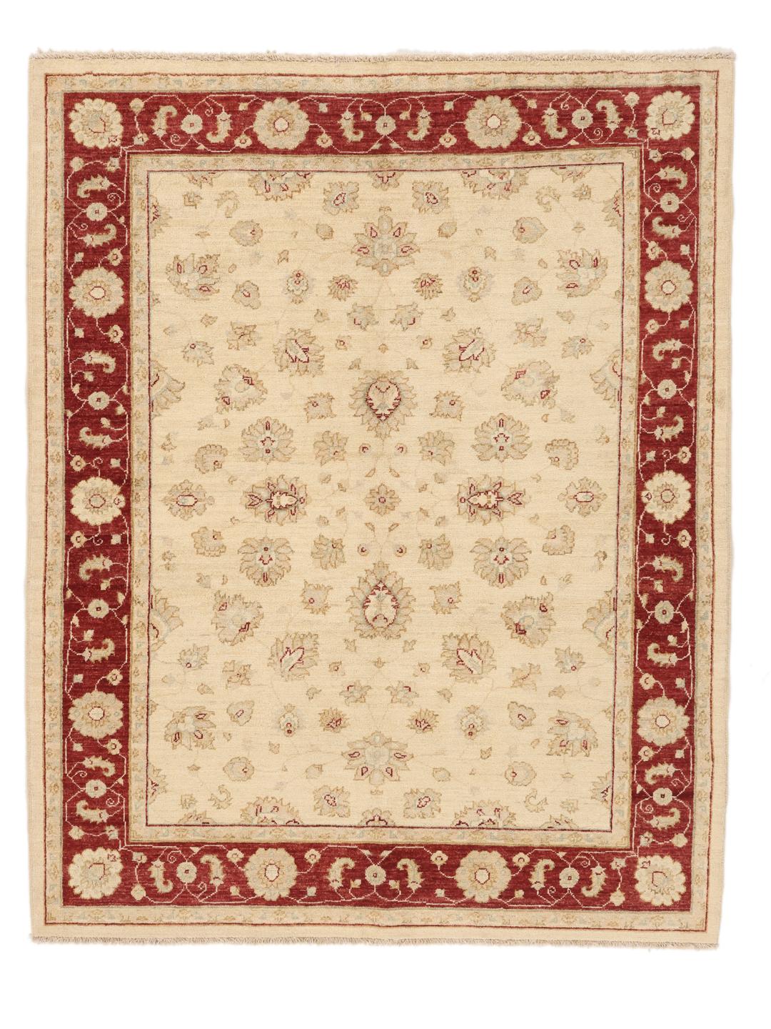 Handgeknoopt Afghaans tapijt met een bloemendesign in beige en rood