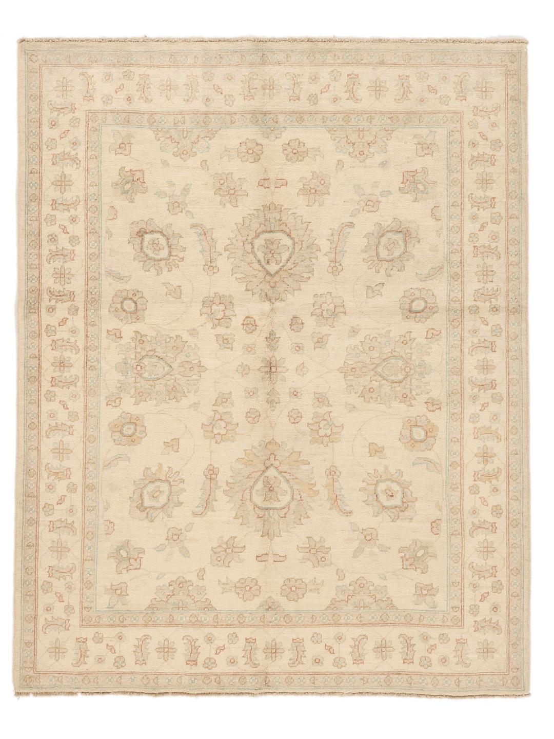 Handgeknoopt Ziegler-tapijt uit Afghanistan in beige met bloemmotieven