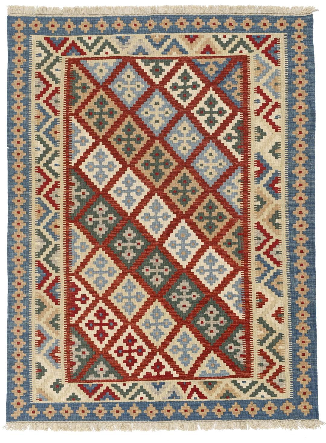 Tapis Kilim tissé à la main du Moyen-Orient avec un motif géométrique multicolore en losanges