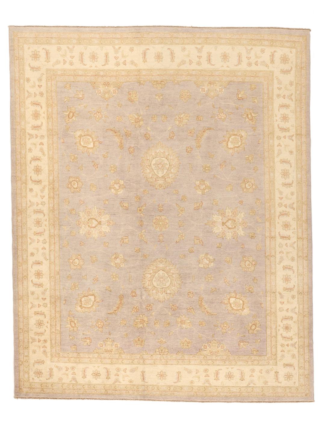Covor afgan înnodat manual cu design floral bej și albastru deschis