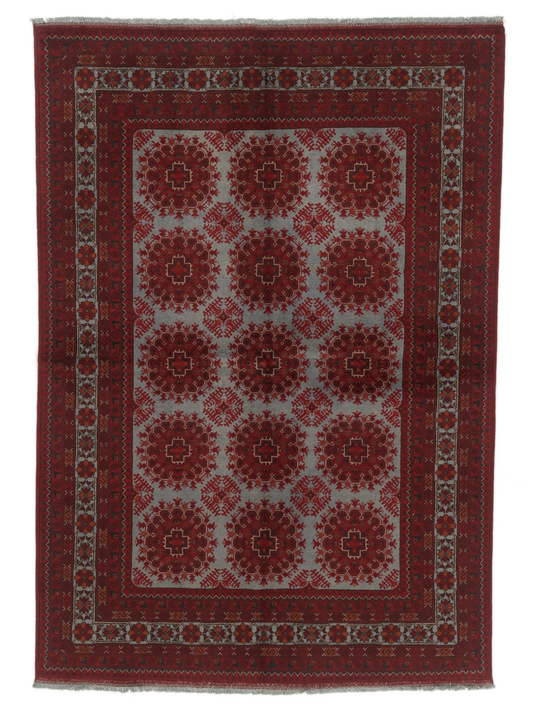 Hand-knotted Afghan Khal Mohammadi rug in deep red