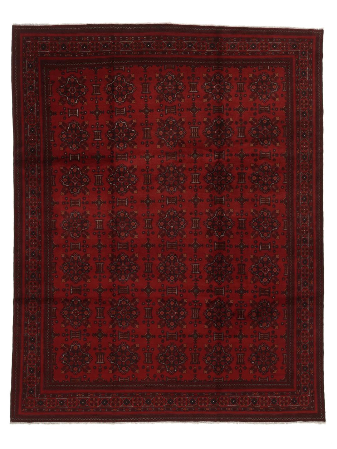 Tapis Afghan Khal Mohammadi rouge foncé avec des motifs géométriques traditionnels