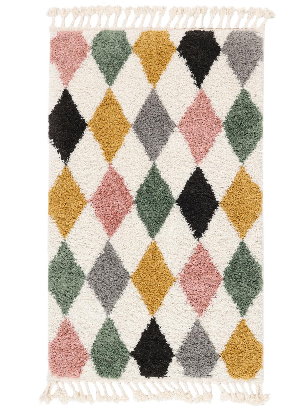 Multicolour tapijt met ruitpatroon en franjes