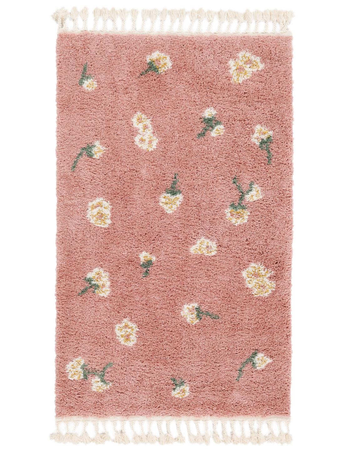 Roze tapijt met zachte pool en franjes