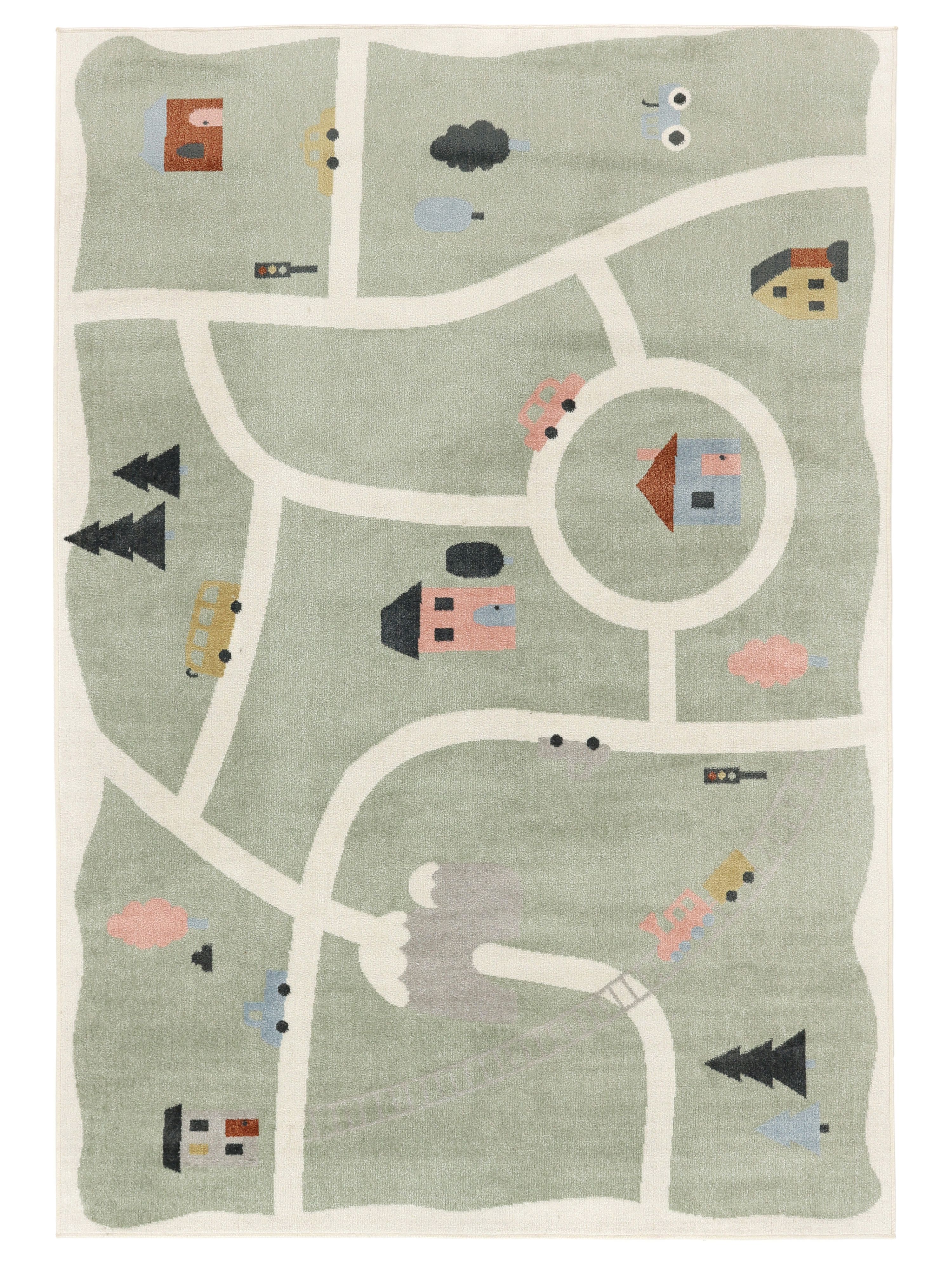 Tapis Enfant Road Map 160x100 Cm – Design Moderne, Poil Ras, Lavable En Machine – Sans Produits Chimiques – Chambre, Jeu