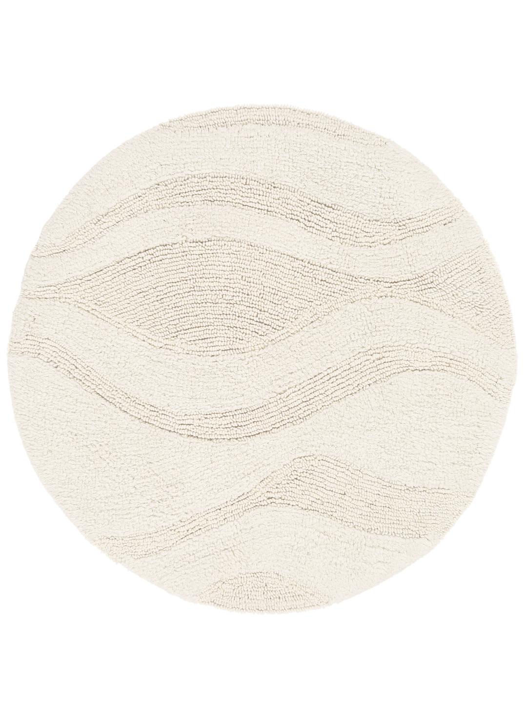 Tapis de bain rond blanc avec un motif de vagues texturé