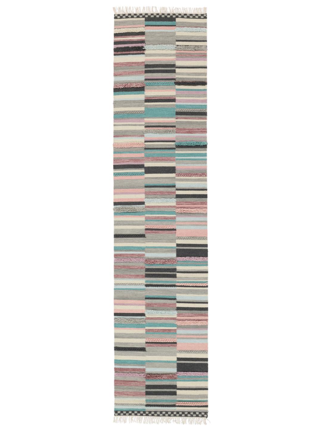 Handgeweven multicolor loper met een mix van hoog- en laagpolige texturen