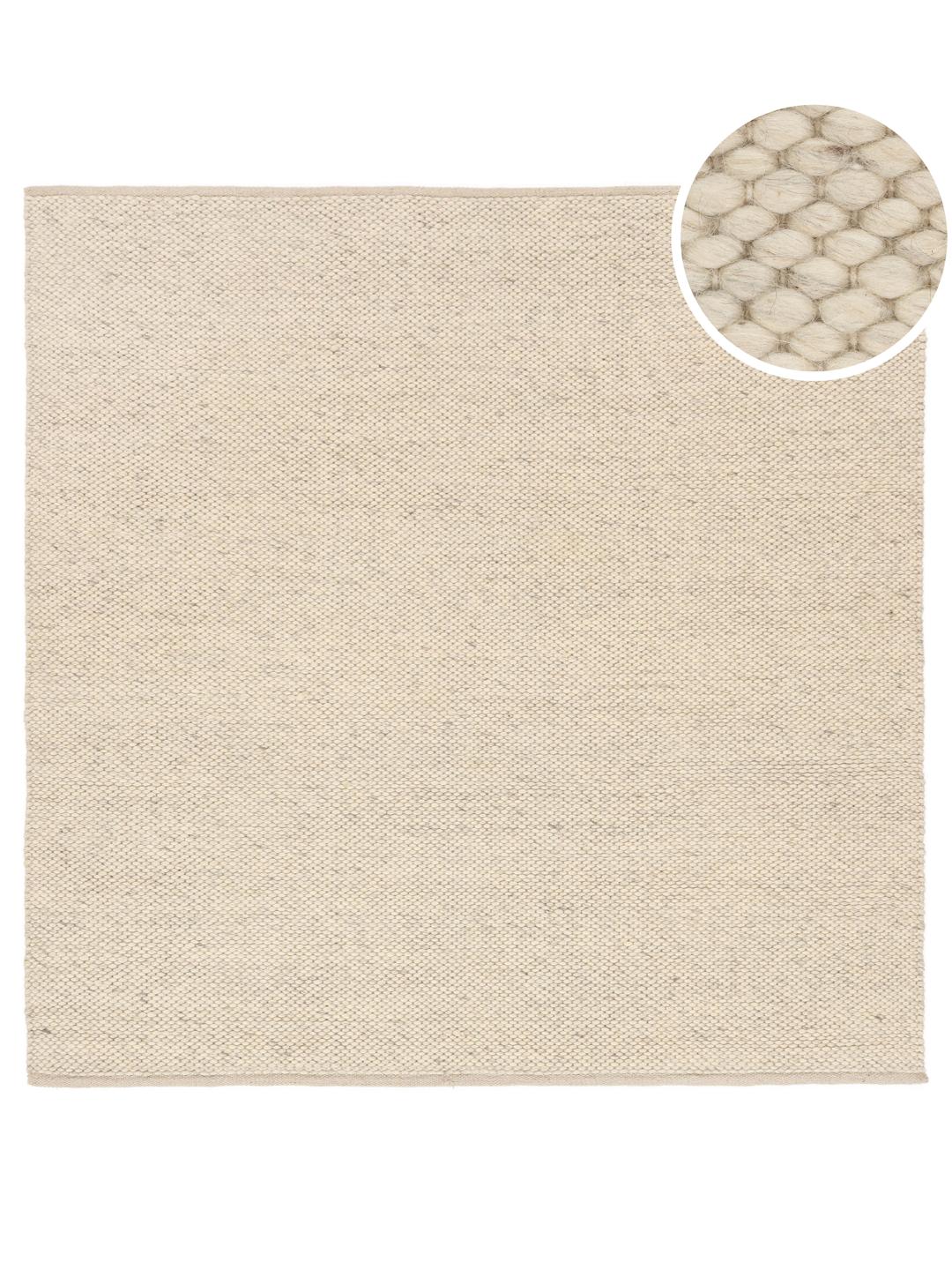 Vierkant lichtbeige wollen tapijt met een getextureerd geweven oppervlak