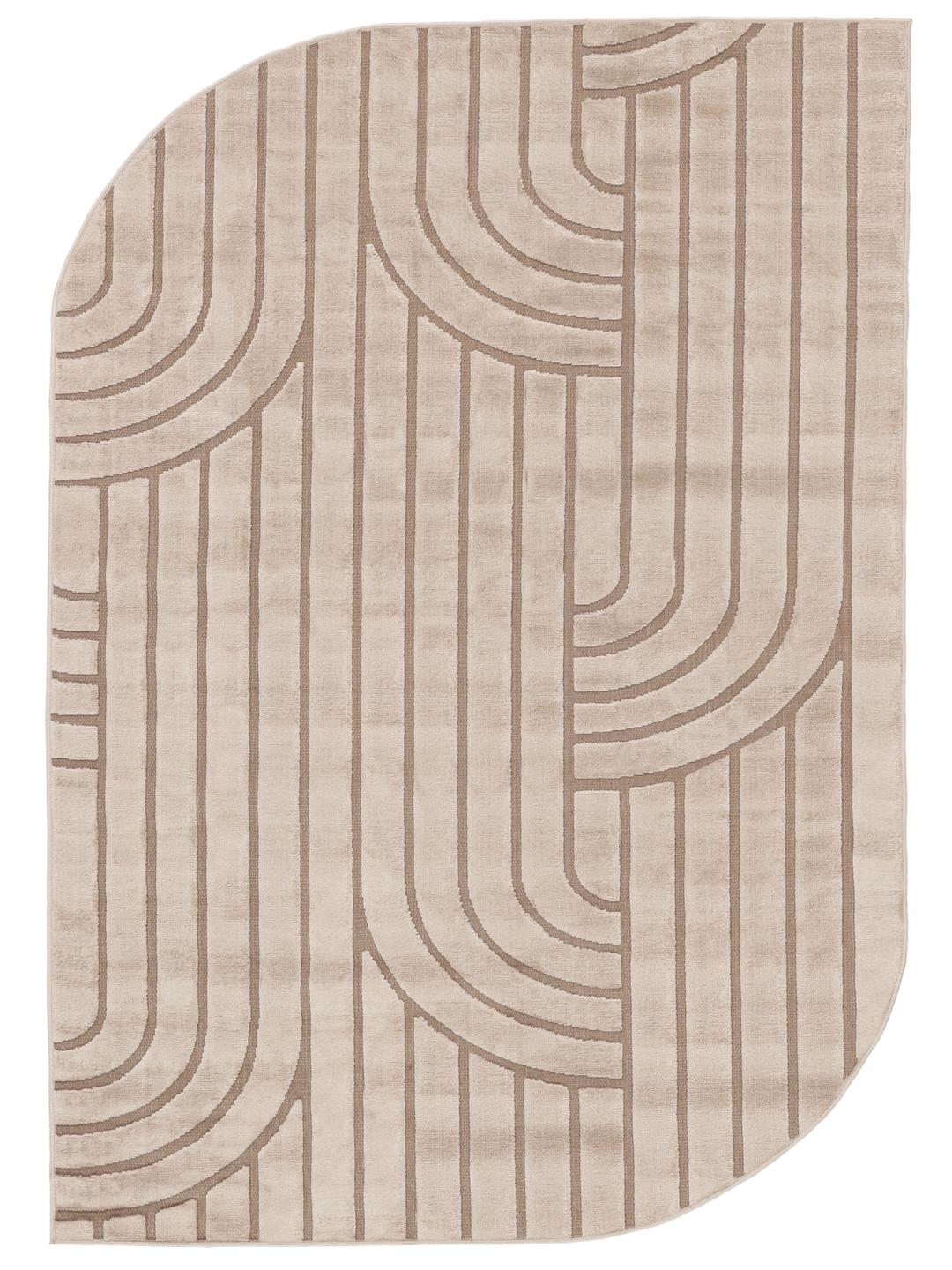 Onregelmatig beige vloerkleed met een modern hoog-laag geometrisch patroon