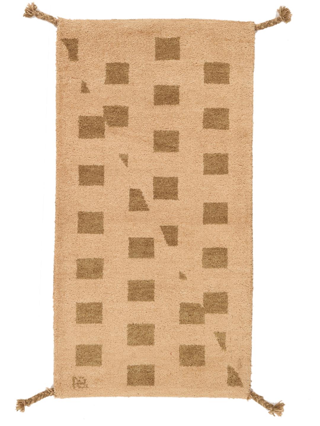 Hand-knotted Gabbeh wool rug from the Middle East in beige