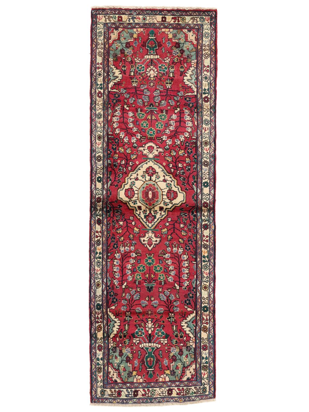Tapis de couloir Mehraban rouge noué à la main provenant du Moyen-Orient