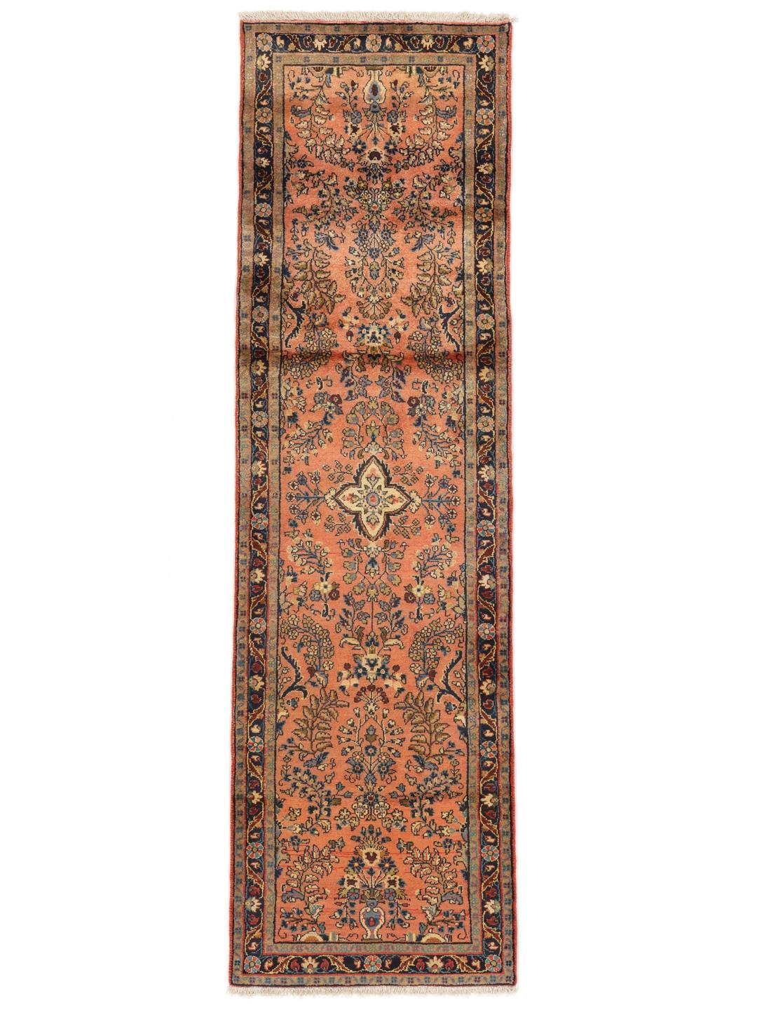Tapis de couloir Mehraban fait main avec des motifs floraux complexes dans des tons rouges et bleus