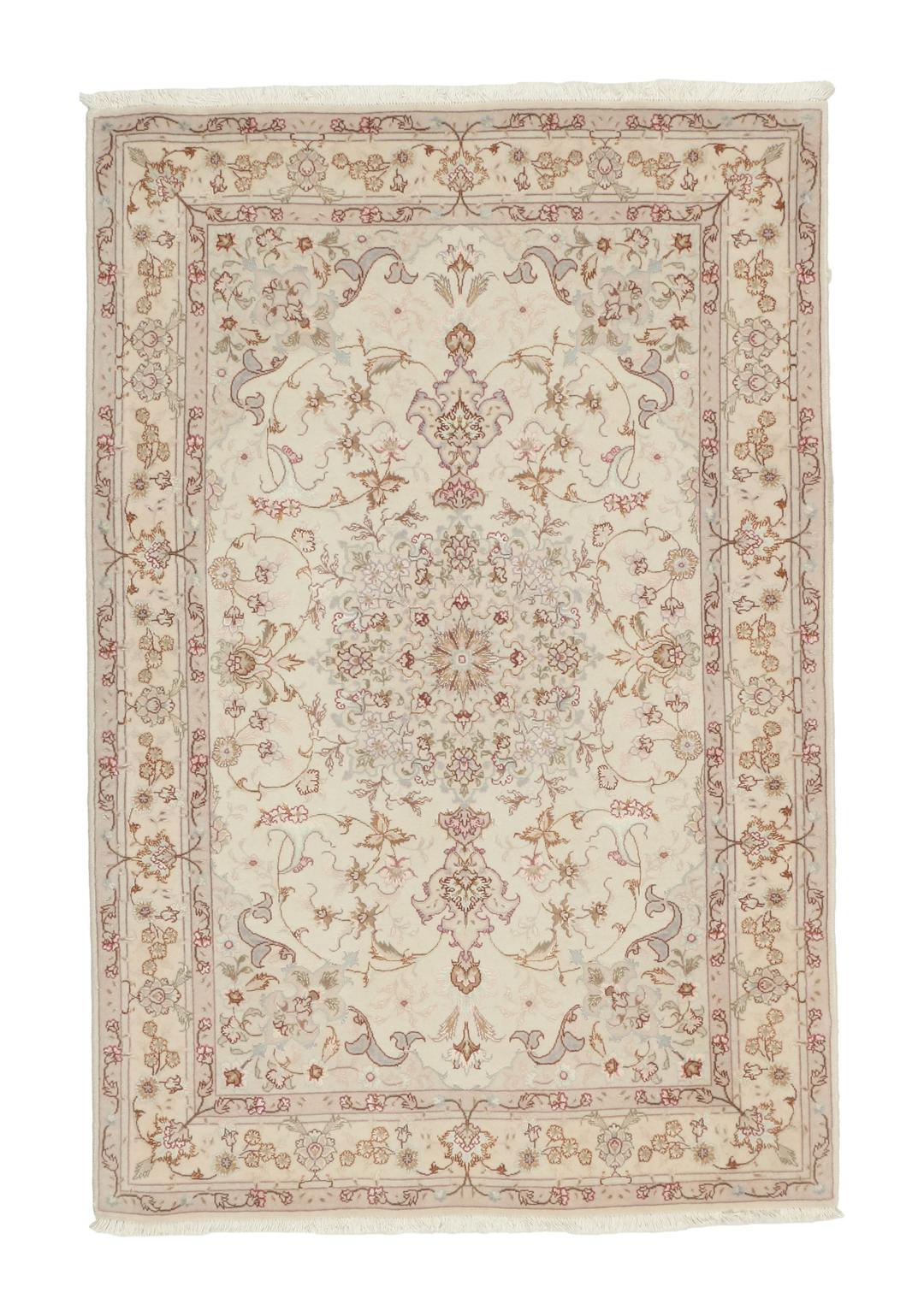 Håndknyttet Tabriz-tæppe fra Mellemøsten i beige