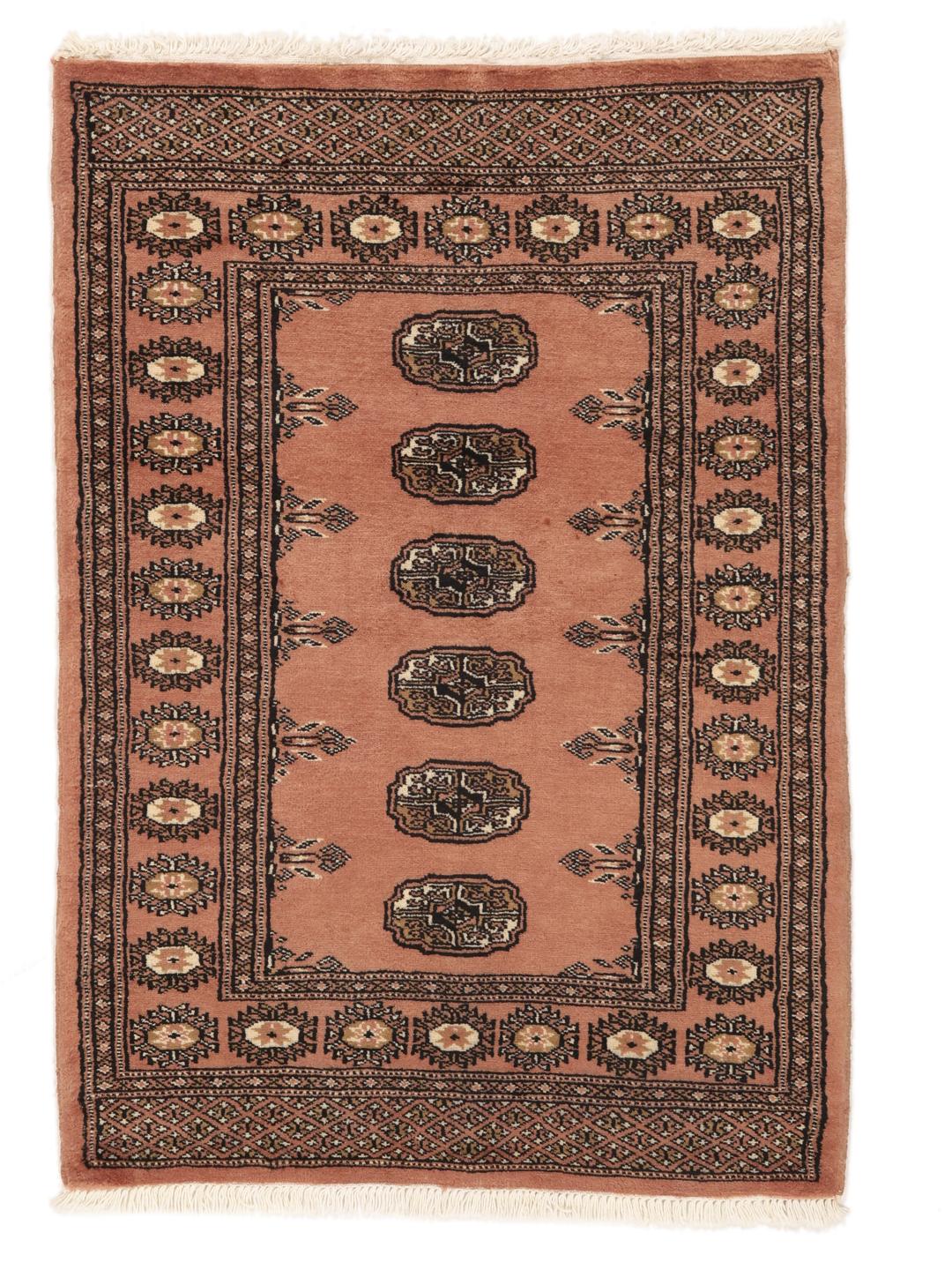 Hand-knotted Pakistan Bokhara 2ply rug in red with traditional motifs