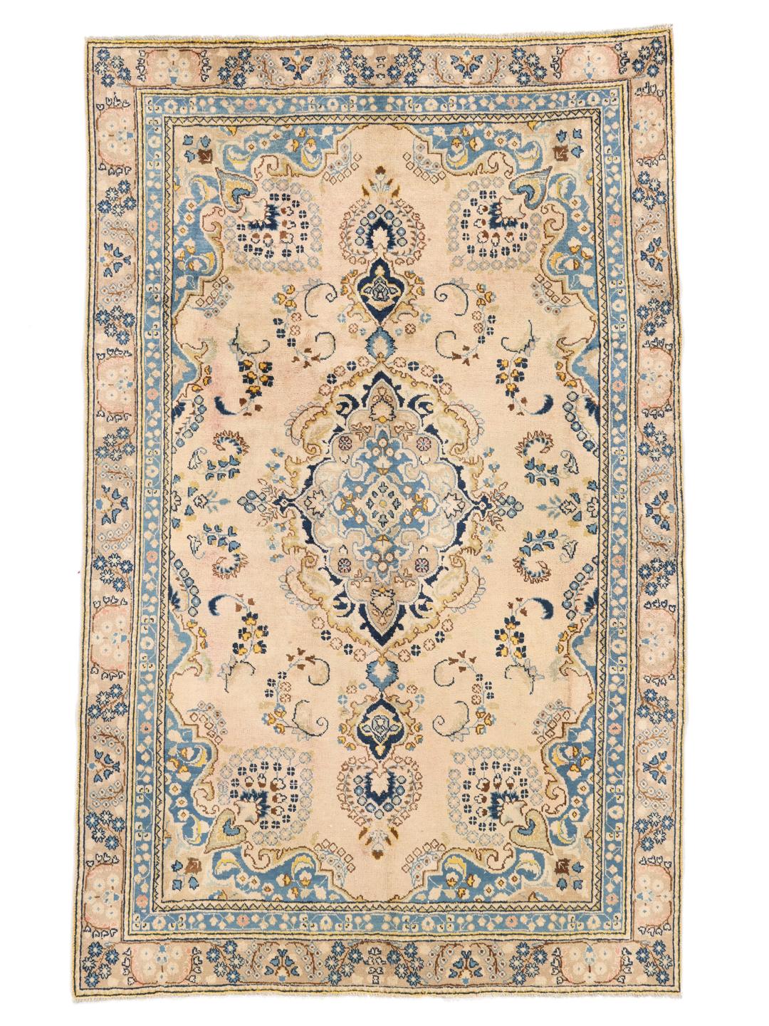 Vintage hand-knotted rug from the Middle East in beige and blue