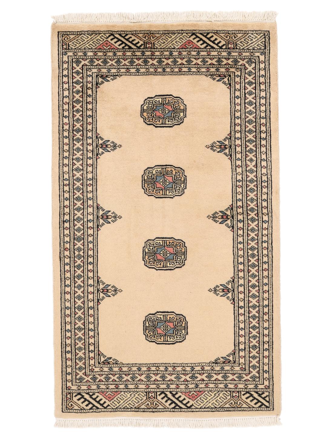 Hand-knotted Pakistan Bokhara 2ply rug in beige with traditional patterns