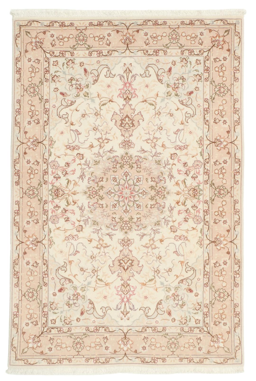 Håndknyttet Tabriz-tæppe fra Mellemøsten med beige blomsterdesign