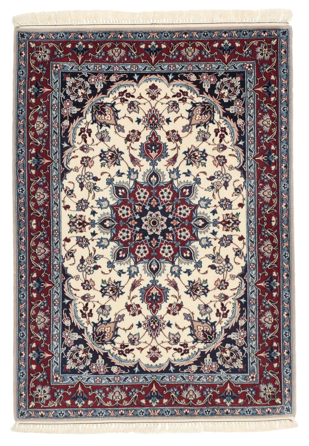 Handgeknoopt Isfahan-tapijt met bloemenmedaillon in multicolor uit het Midden-Oosten