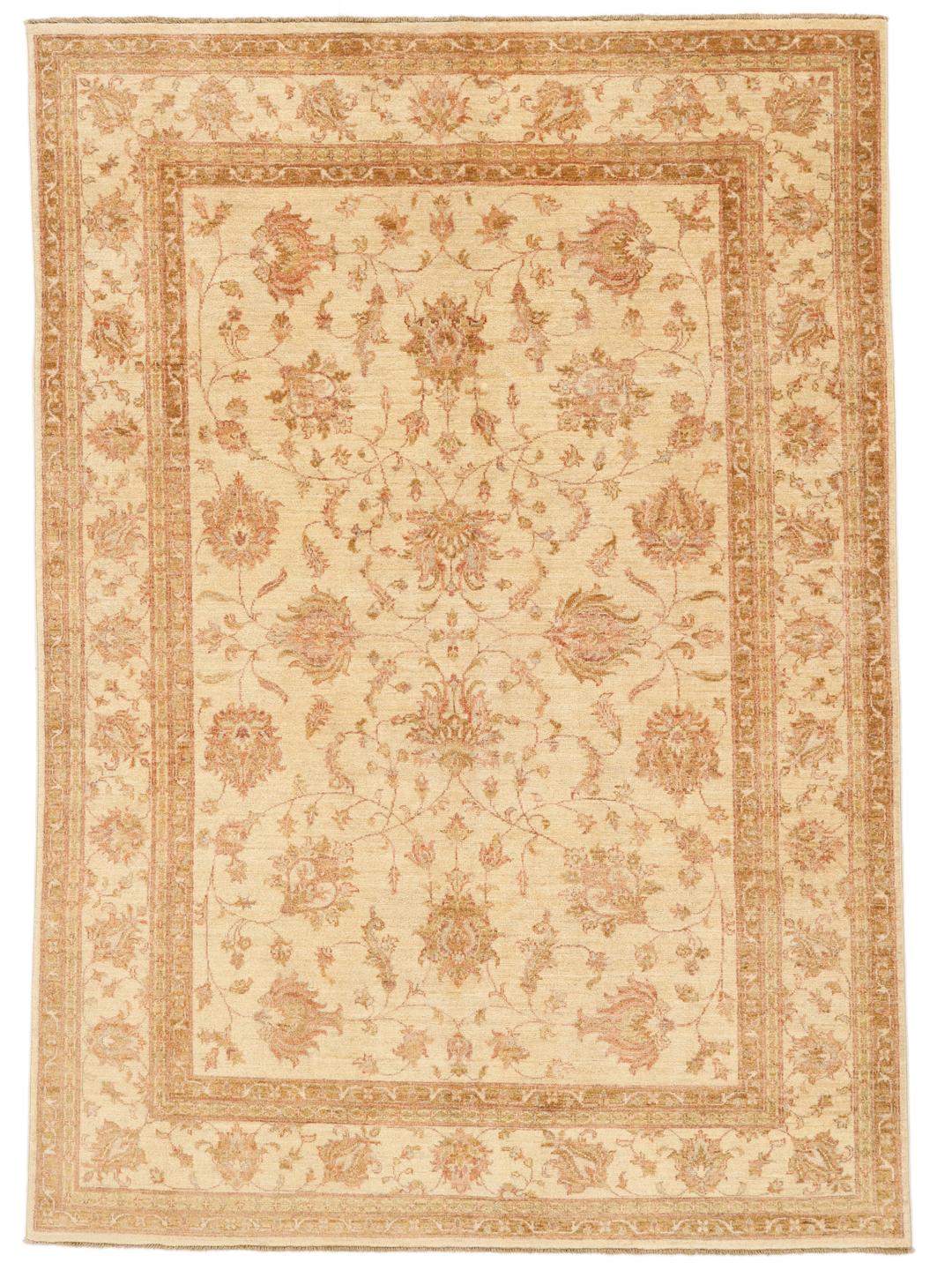 Håndknyttet beige Ziegler Fine-tæppe fra Pakistan med blomstermønstre